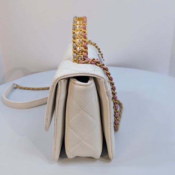 Chanel 19 White Lambskin Small Flap Bag with Pink/Blue Hardware - Picture 4 of 14